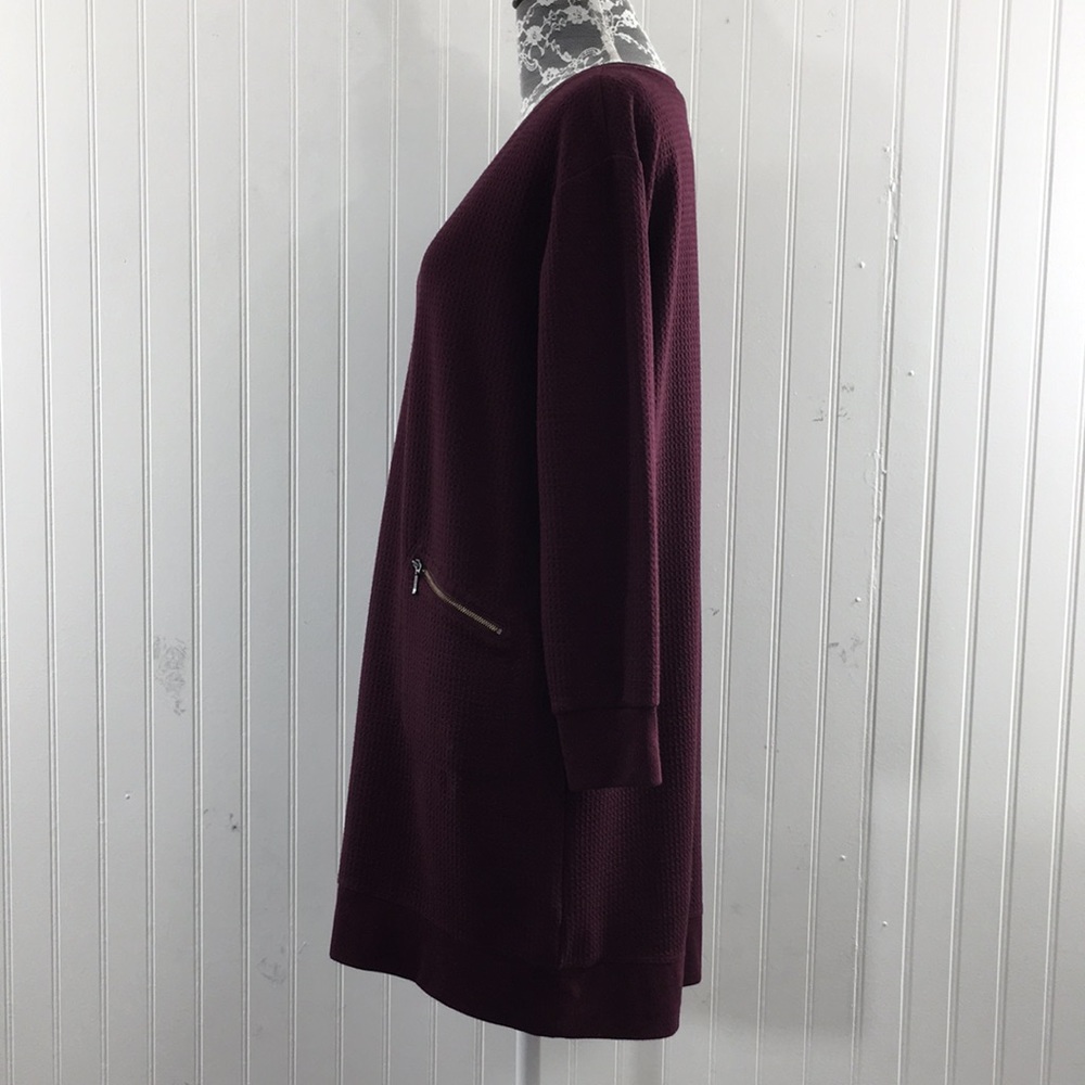 J. Jill Maroon Waffle Knit Tunic Top Womens Medium Petite V Neck Long Sleeve - Picture 4 of 11